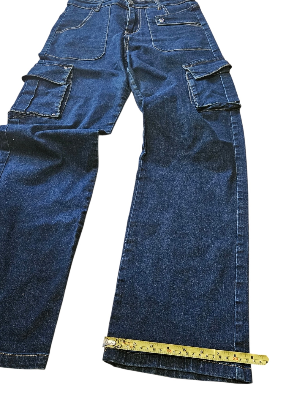 Y2K Wide Leg Denim Cargo Jeans Blue Utility Multi-Pocket Mid High Rise Size M/L - Picture 4 of 7